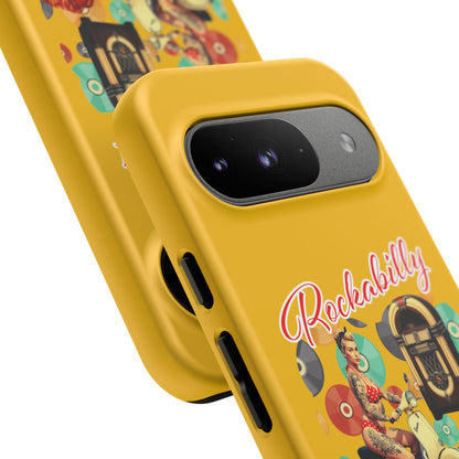 Rockabilly Phone Case, Vintage Scooter Design, Retro Style Cover, Fun Gift for Music Lovers, Yellow Tough Cases
