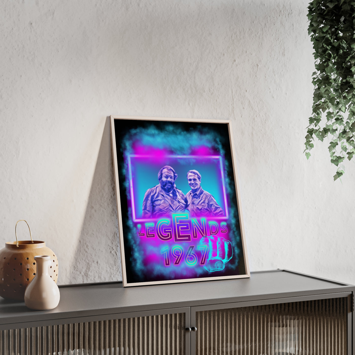 Retro Legends Poster with Wooden Frame - 1967 Nostalgia Art Bud Spencer &amp; Terence Hill