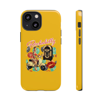 Rockabilly Phone Case, Vintage Scooter Design, Retro Style Cover, Fun Gift for Music Lovers, Yellow Tough Cases