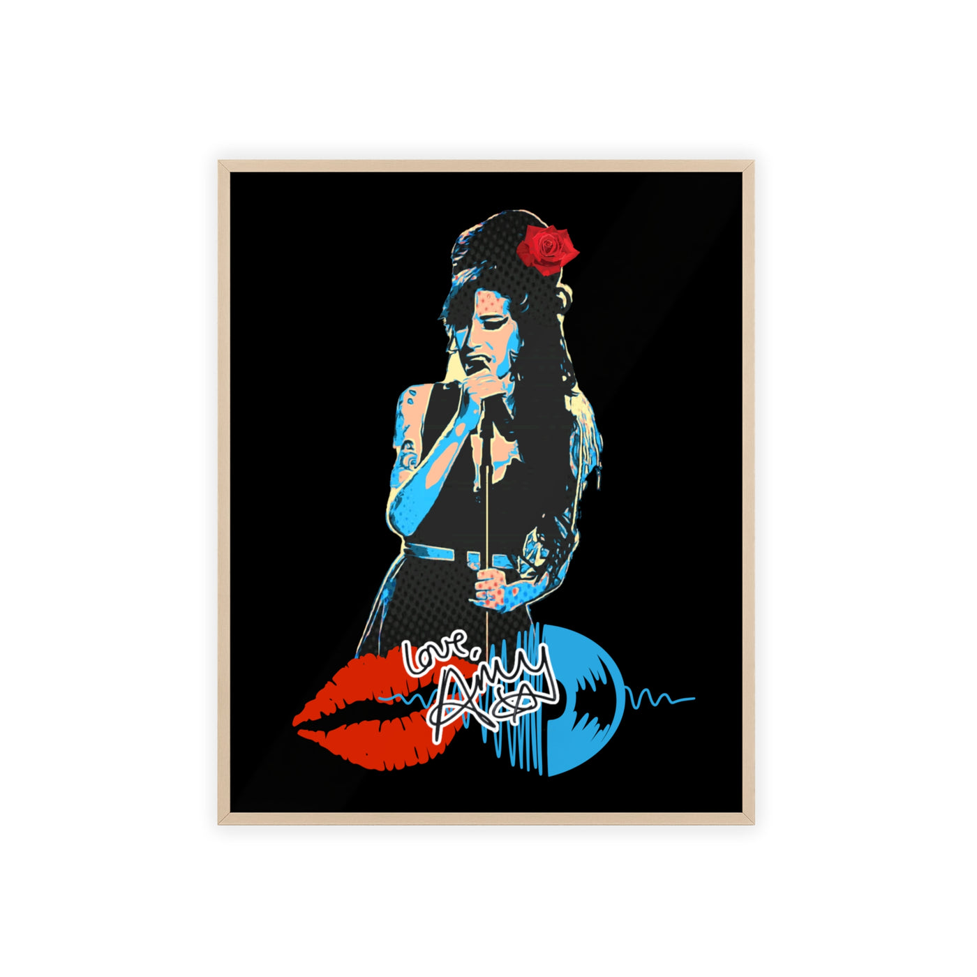 Love Amy Winehouse Poster with Wooden Frame - Vibrant Wall Art for Music Lovers