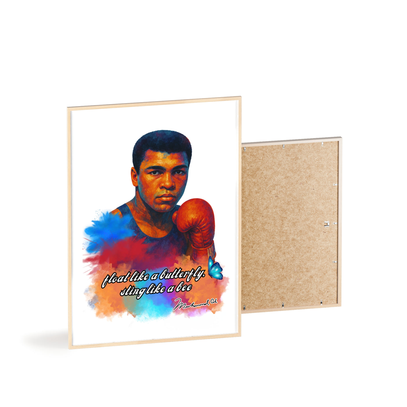 Inspirational Muhammad Ali Poster with Wooden Frame - Float Like a Butterfly, Sting Like a Bee