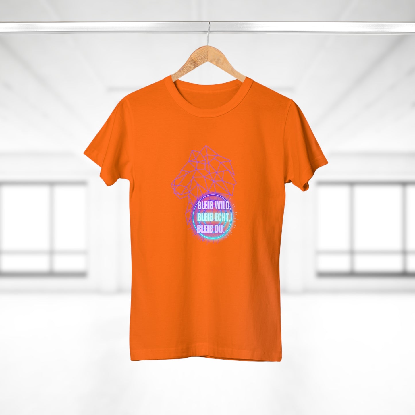 Women's Inspirational Lion T-Shirt - 'Bleib-Wild, Bleib-Echt, Bleib-Du' Design