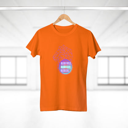 Women's Inspirational Lion T-Shirt - 'Bleib-Wild, Bleib-Echt, Bleib-Du' Design