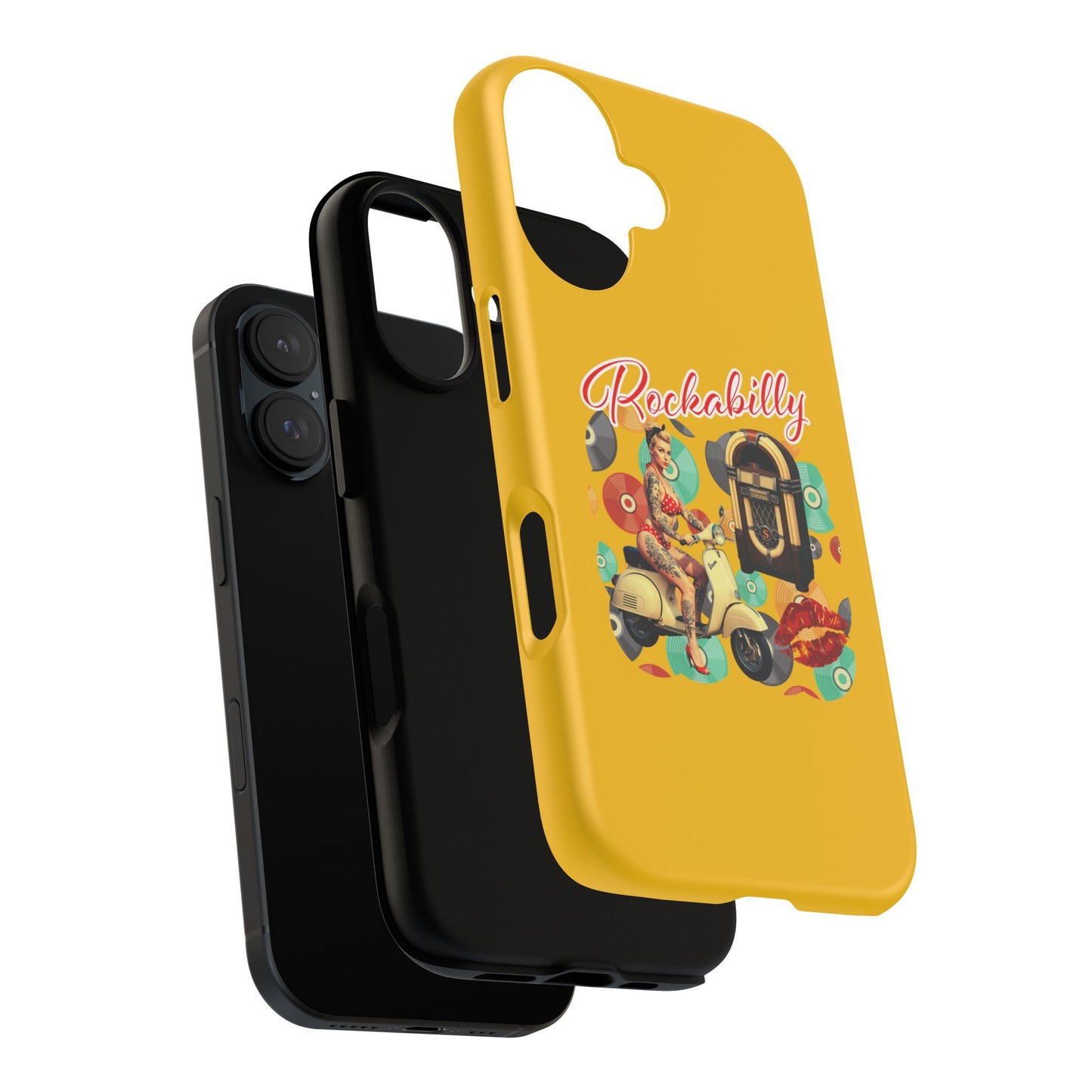 Rockabilly Phone Case, Vintage Scooter Design, Retro Style Cover, Fun Gift for Music Lovers, Yellow Tough Cases