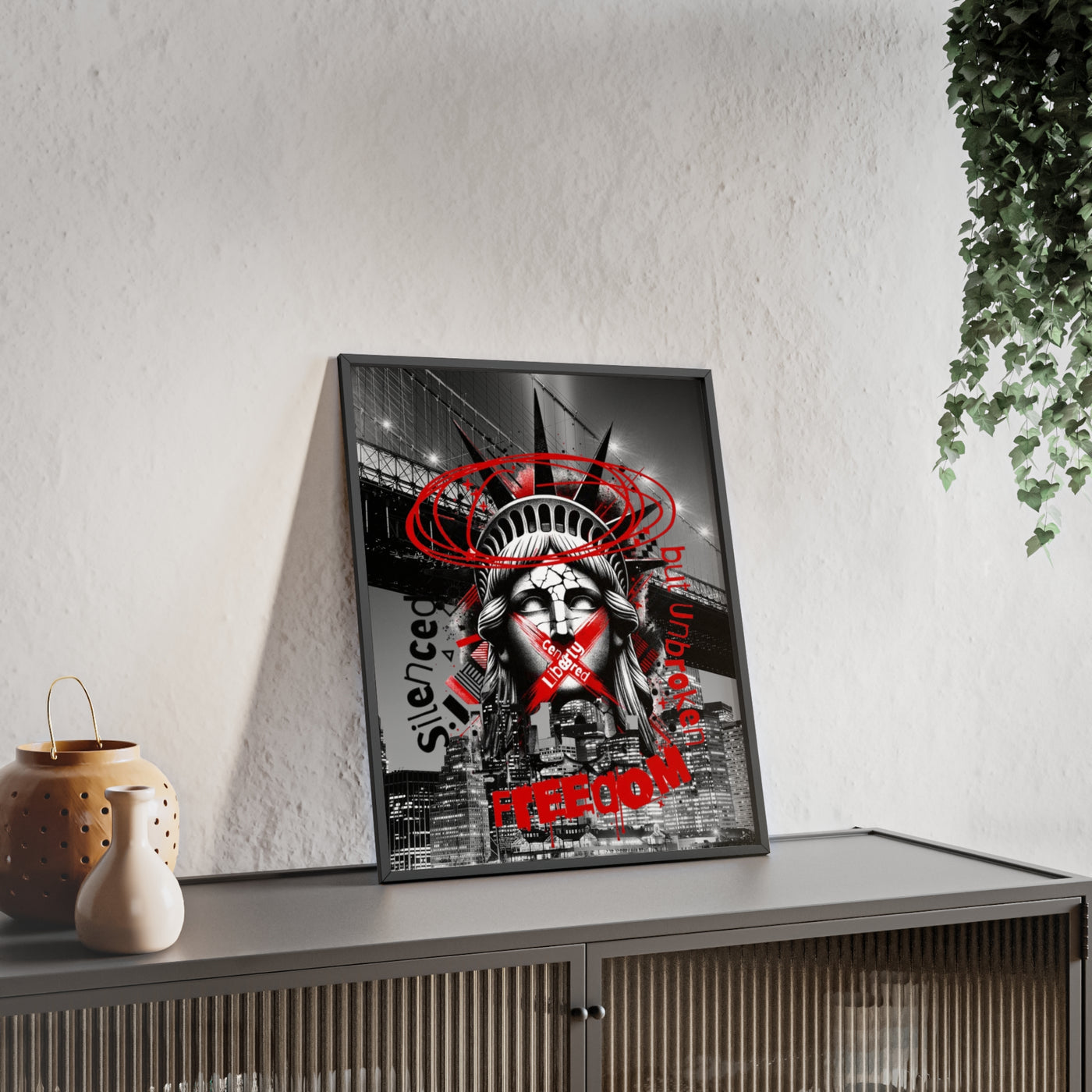 Freedom Poster with Wooden Frame - NYC Decor, Wall Art