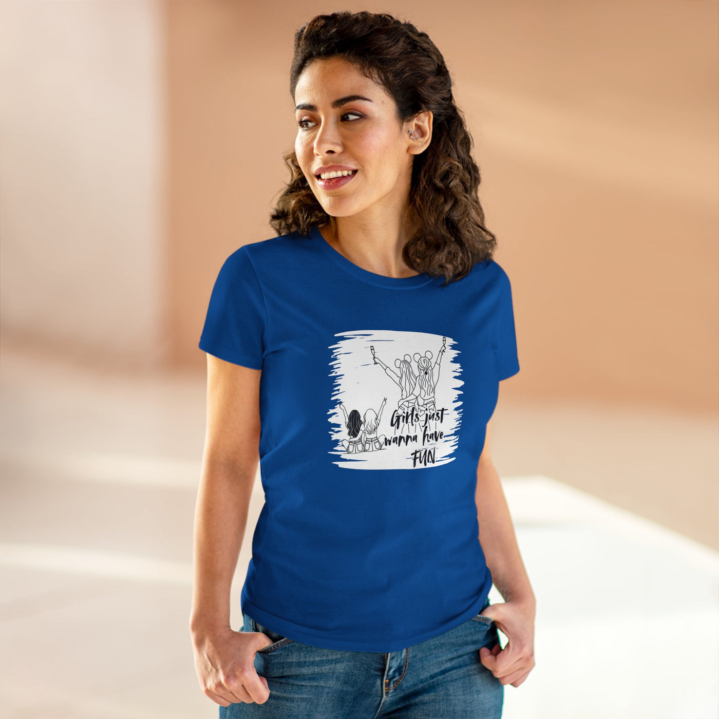 Girls Just Wanna Have Fun Cotton Tee - Women's Midweight Casual Shirt