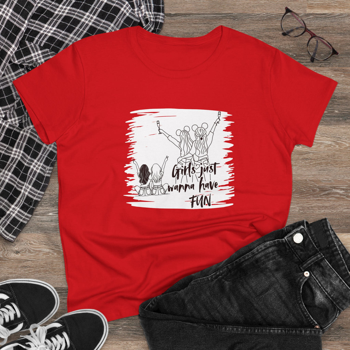 Girls Just Wanna Have Fun Cotton Tee - Women's Midweight Casual Shirt