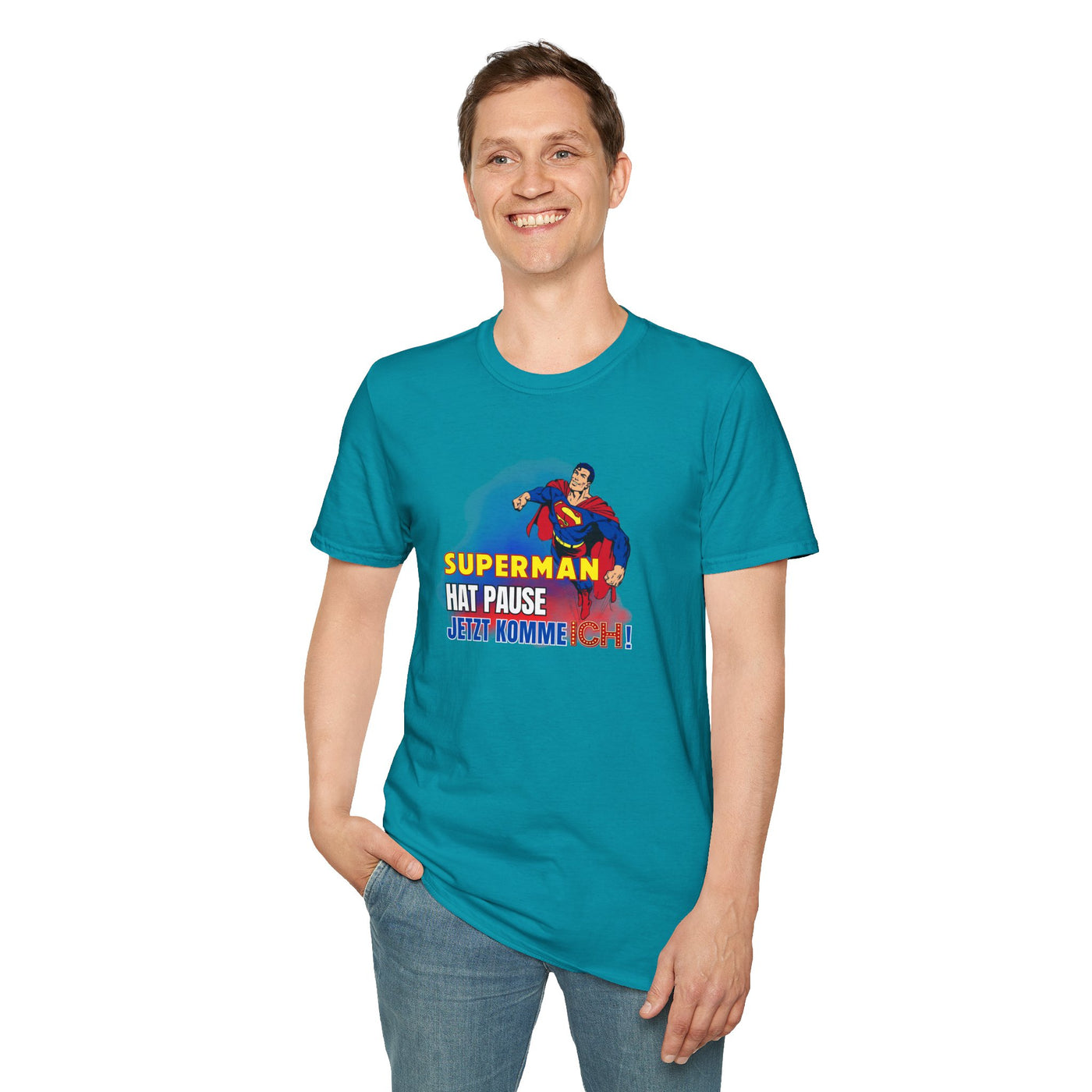 Superman Pause Unisex Softstyle T-Shirt - Fun Graphic Tee for Comic Fans