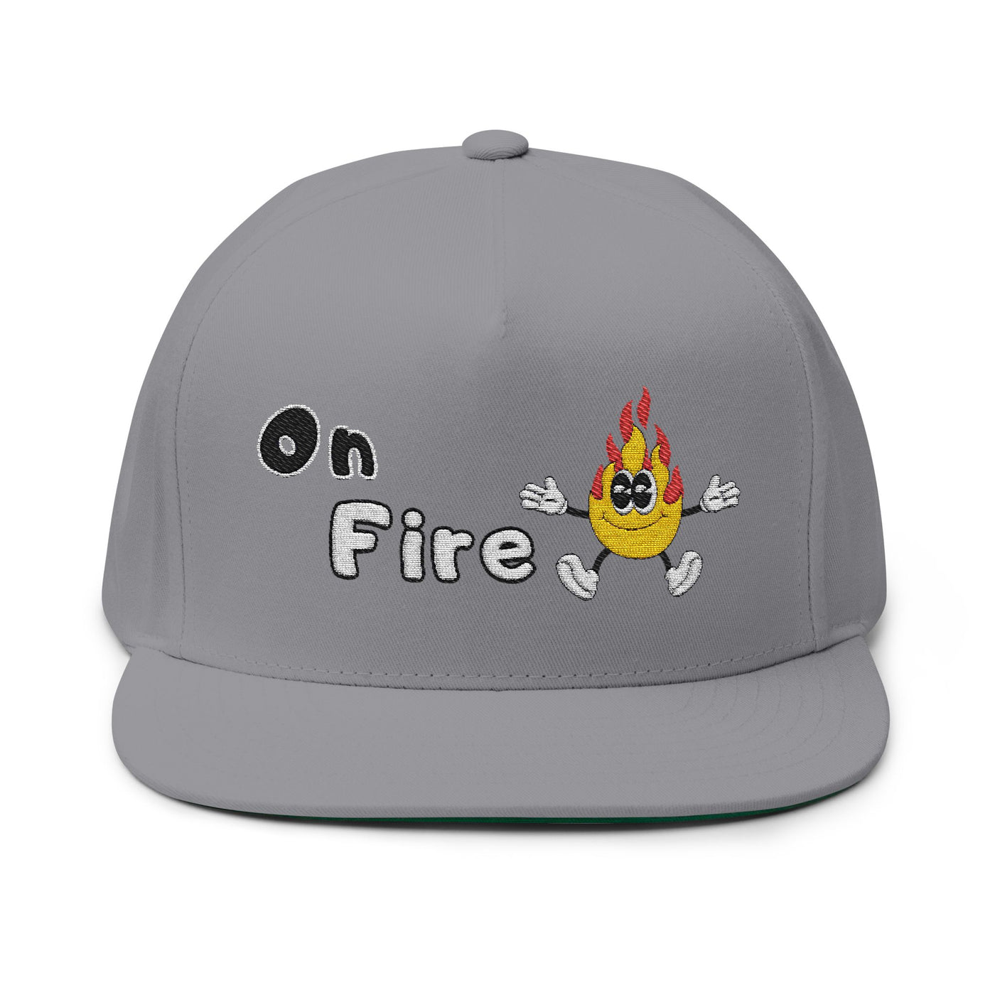Embroidered Flat Bill Cap - "on fire"
