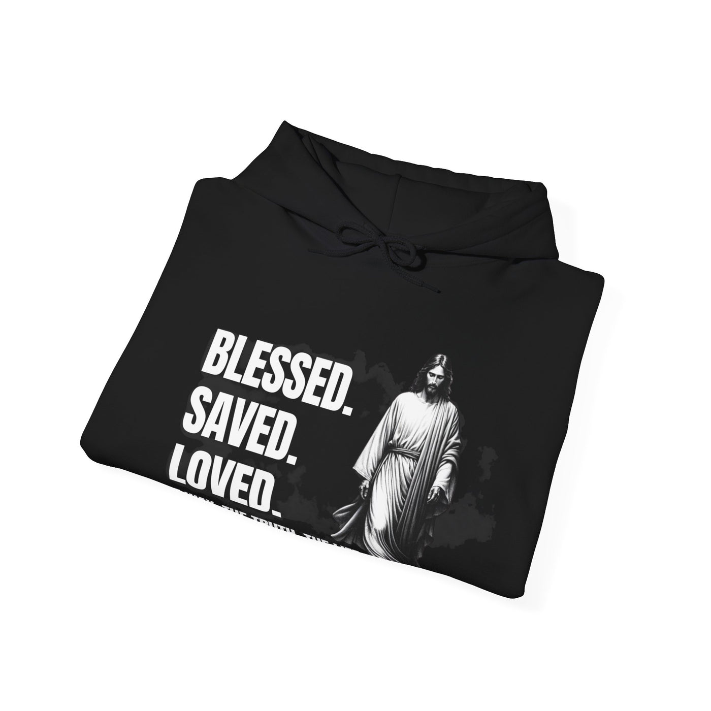 Blessed, Saved, Loved Hoodie - Unisex Heavy Blend Sweatshirt for Comfort and Faith Jesus