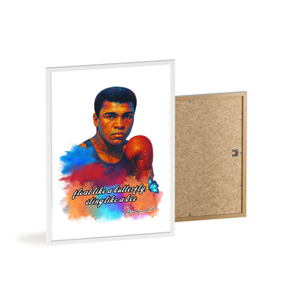 Inspirational Muhammad Ali Poster with Wooden Frame - Float Like a Butterfly, Sting Like a Bee