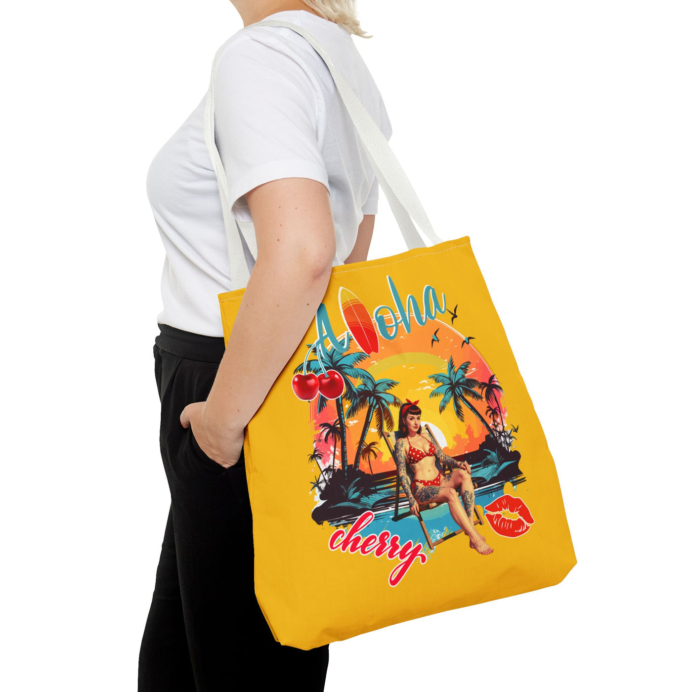 Aloha Cherry Tropical Tote Bag | Beach Accessories, Summer Bag, Travel Tote, Hanging Bag, Beach Bag