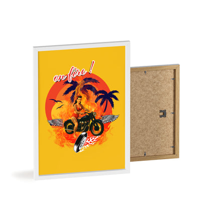 Vibrant Motorcycle Poster with Wooden Frame | Retro Wall Art for Bikers