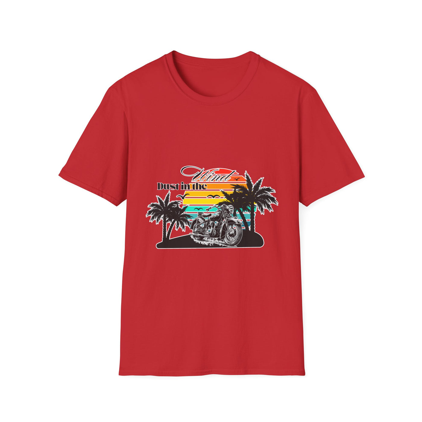Dust in the Wind Unisex Jersey Tee – Retro Motorcycle & Palm Trees Design
