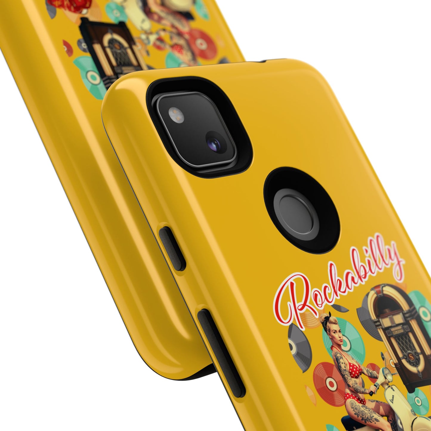 Rockabilly Phone Case, Vintage Scooter Design, Retro Style Cover, Fun Gift for Music Lovers, Yellow Tough Cases