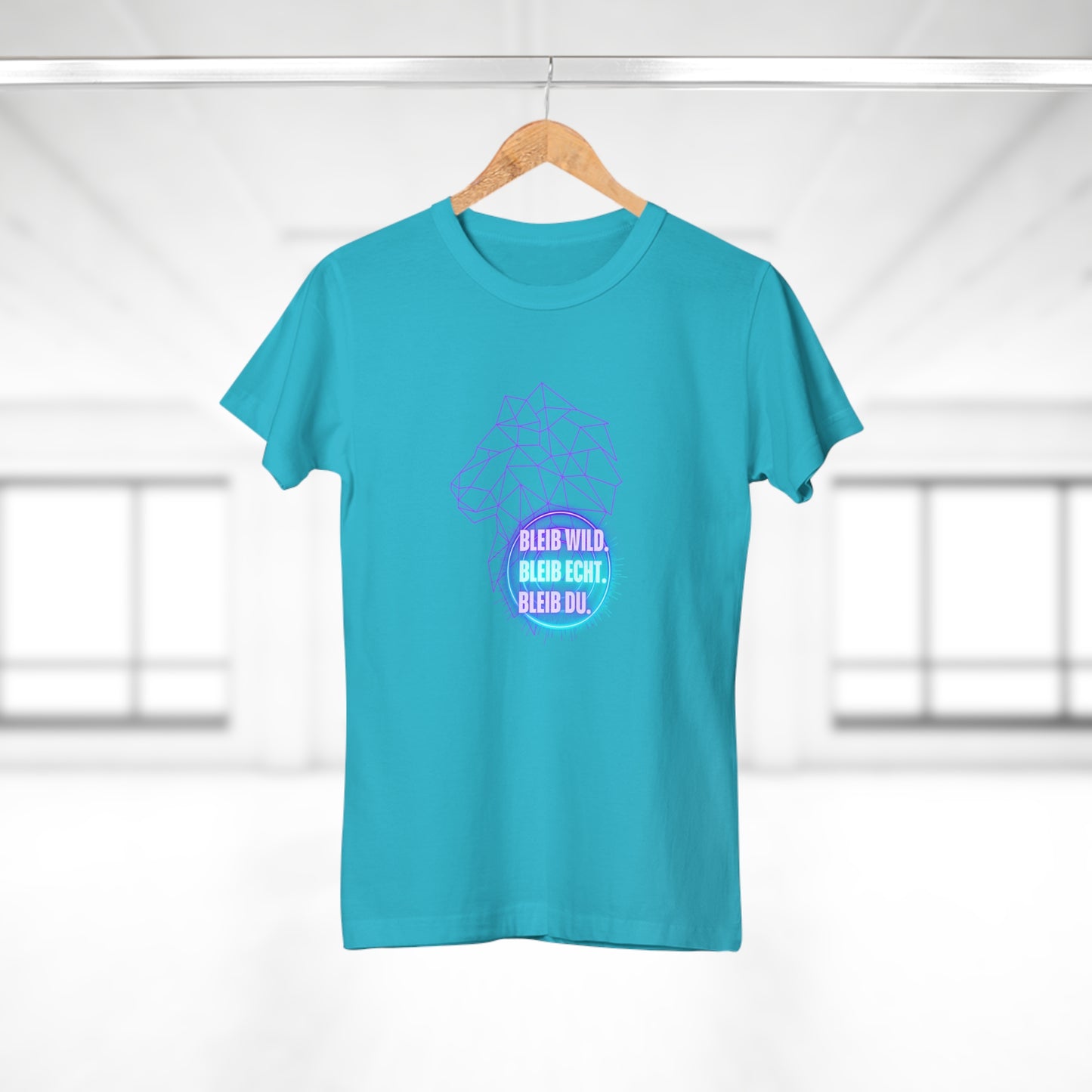 Women's Inspirational Lion T-Shirt - 'Bleib-Wild, Bleib-Echt, Bleib-Du' Design