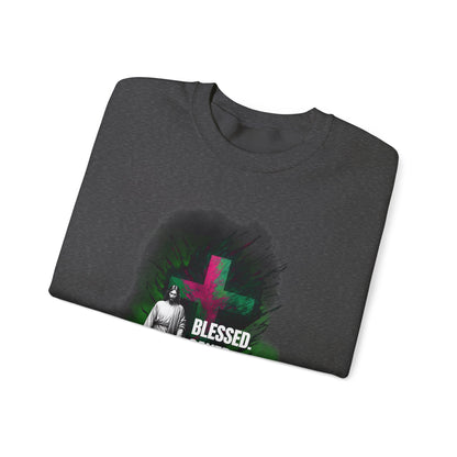Jesus mit Faith und Spruch Blessed -Saved -Forgiven Sweatshirt