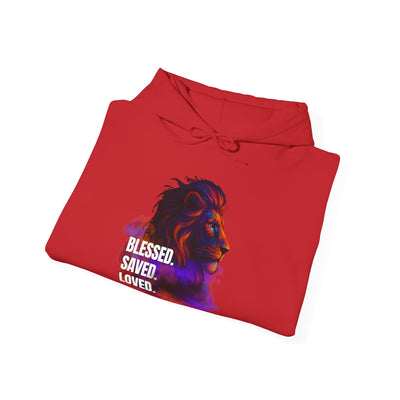Blessed, Saved, Loved Lion Hoodie - Unisex Heavy Blend Sweatshirt