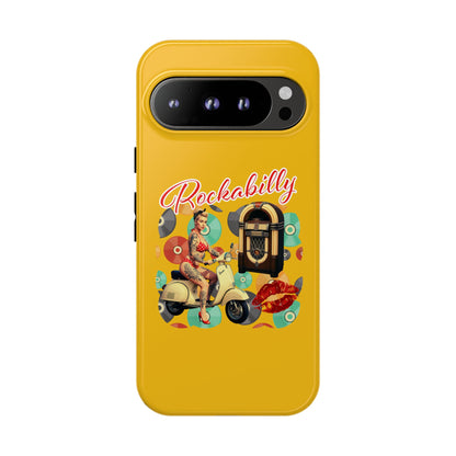 Rockabilly Phone Case, Vintage Scooter Design, Retro Style Cover, Fun Gift for Music Lovers, Yellow Tough Cases
