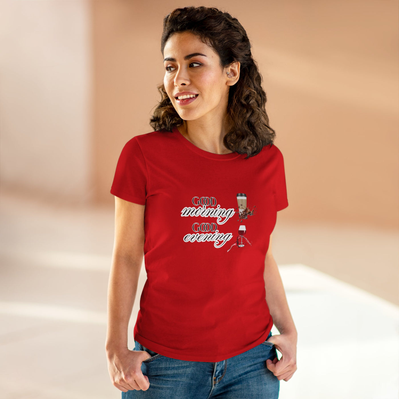 Good Morning - Good Evening  Cotton Tee, Women's Graphic Shirt