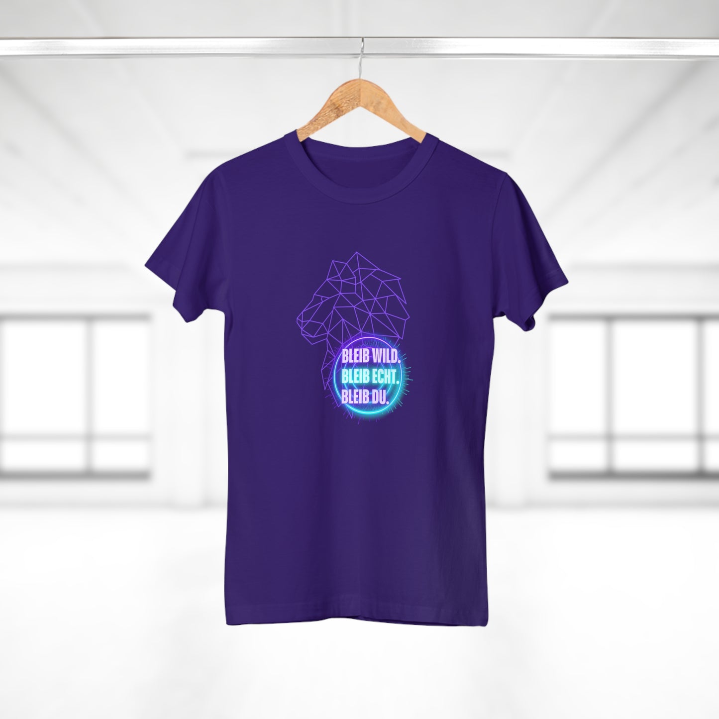 Women's Inspirational Lion T-Shirt - 'Bleib-Wild, Bleib-Echt, Bleib-Du' Design