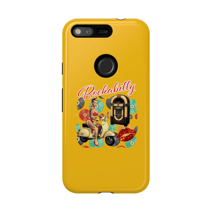 Rockabilly Phone Case, Vintage Scooter Design, Retro Style Cover, Fun Gift for Music Lovers, Yellow Tough Cases