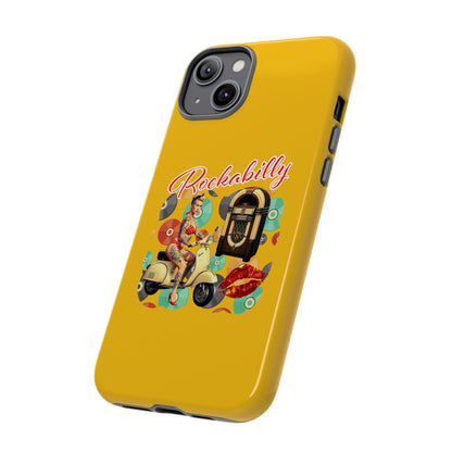 Rockabilly Phone Case, Vintage Scooter Design, Retro Style Cover, Fun Gift for Music Lovers, Yellow Tough Cases