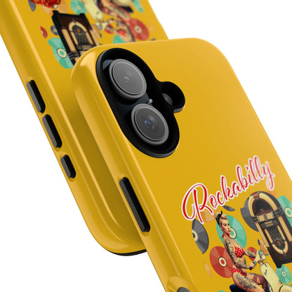 Rockabilly Phone Case, Vintage Scooter Design, Retro Style Cover, Fun Gift for Music Lovers, Yellow Tough Cases