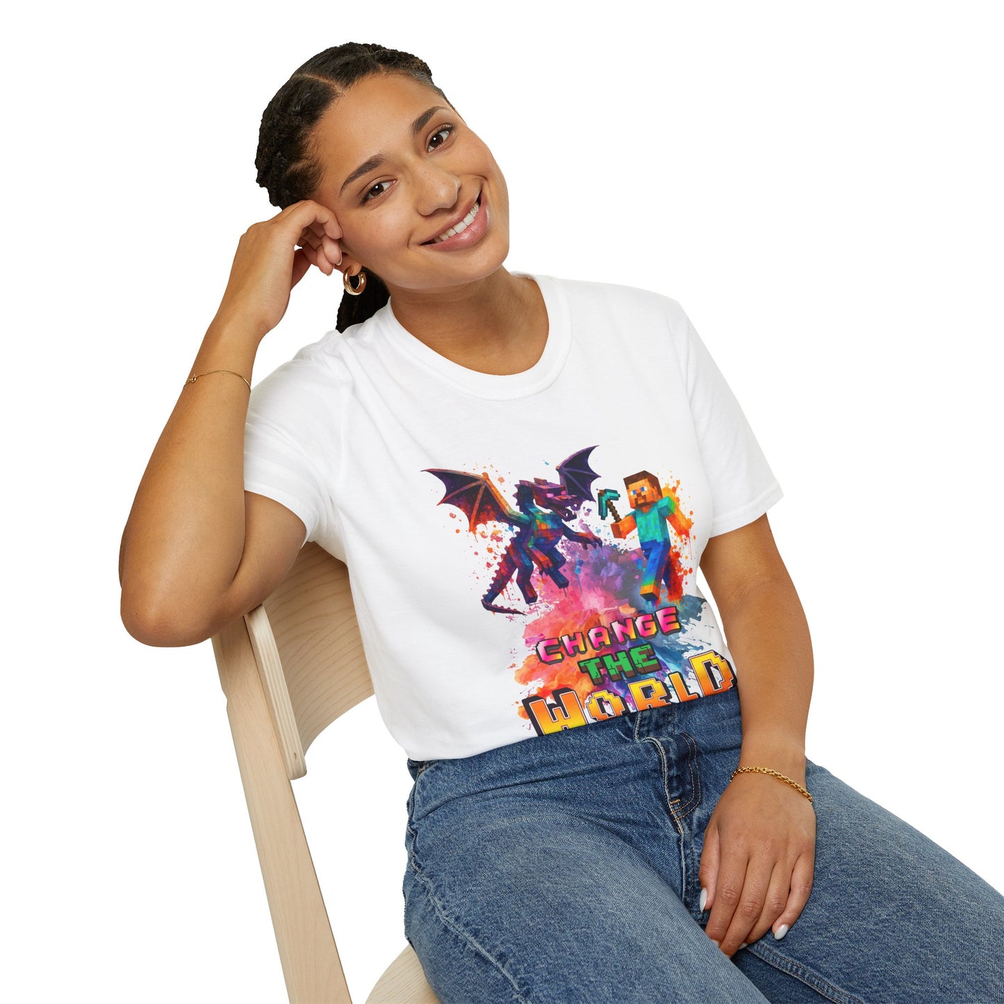 Minecraft Change the World Video Game T-Shirt - Unisex Softstyle Tee for Gamers