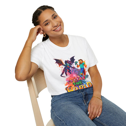 Minecraft Change the World Video Game T-Shirt - Unisex Softstyle Tee for Gamers