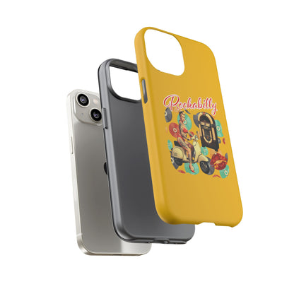 Rockabilly Phone Case, Vintage Scooter Design, Retro Style Cover, Fun Gift for Music Lovers, Yellow Tough Cases
