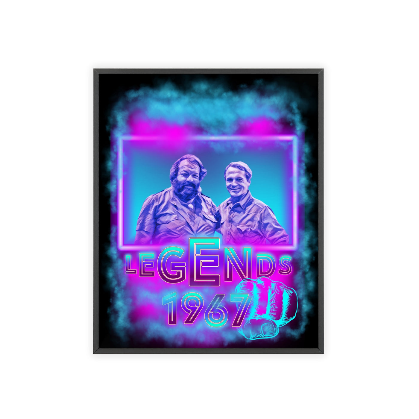 Retro Legends Poster with Wooden Frame - 1967 Nostalgia Art Bud Spencer &amp; Terence Hill