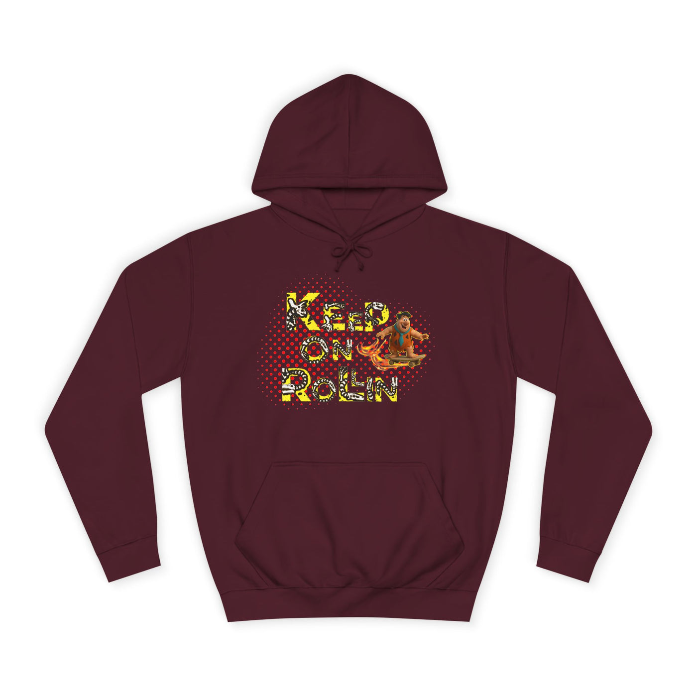 'Keep On Rollin' Design Unisex College Hoodie Flintstones Feuerstein