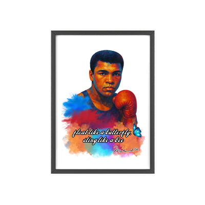 Inspirational Muhammad Ali Poster with Wooden Frame - Float Like a Butterfly, Sting Like a Bee