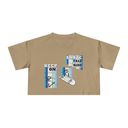 Skateboarding Women's Crop Tee - Keep On Skatin' &amp; Fall Ride Graphic T-Shirt