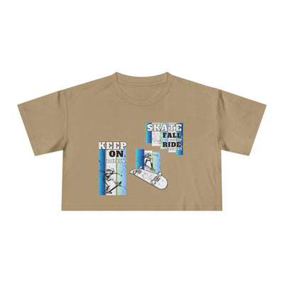Skateboarding Women's Crop Tee - Keep On Skatin' & Fall Ride Graphic T-Shirt