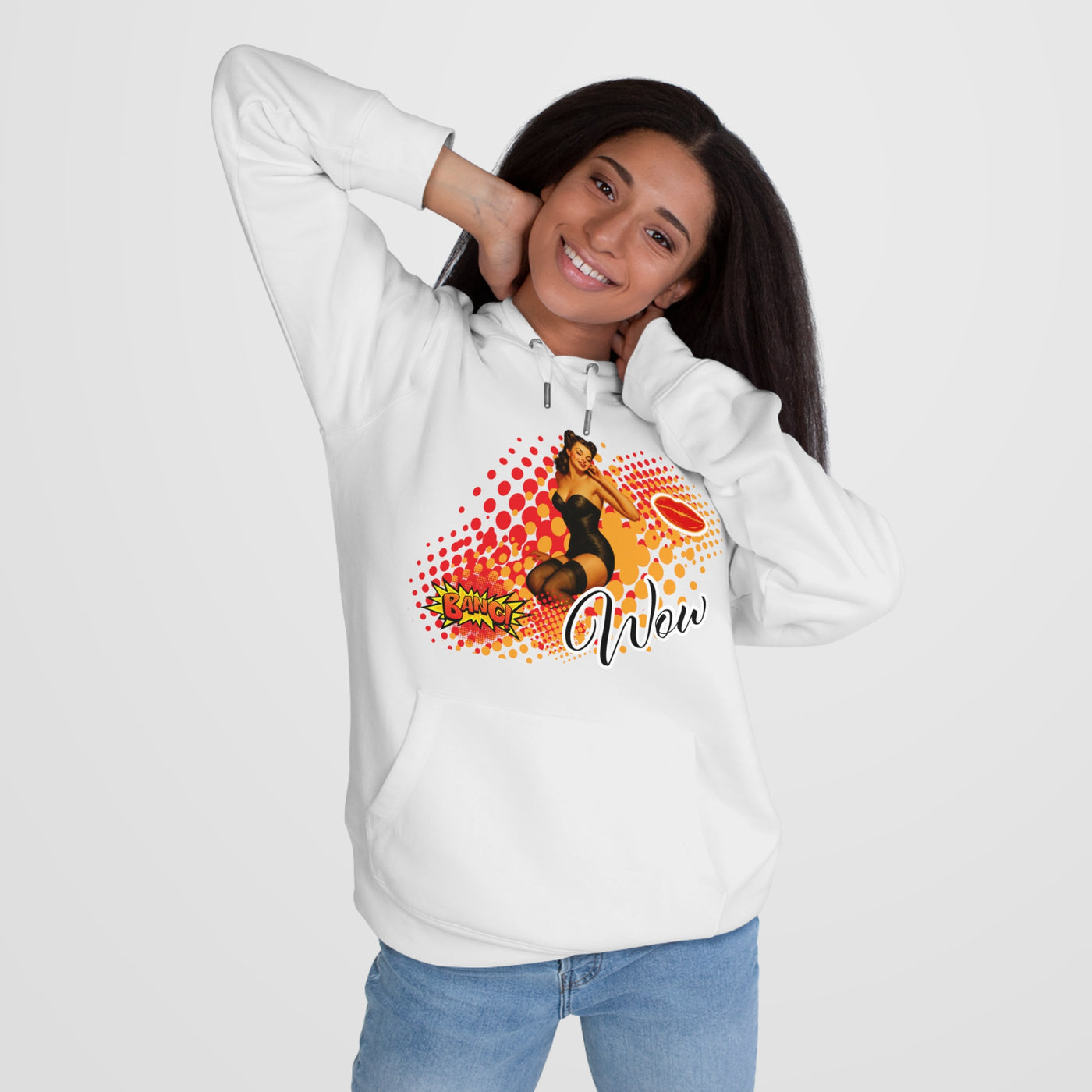 Retro Pin-Up Queen Hooded Sweatshirt - 'Wow' Graphic
