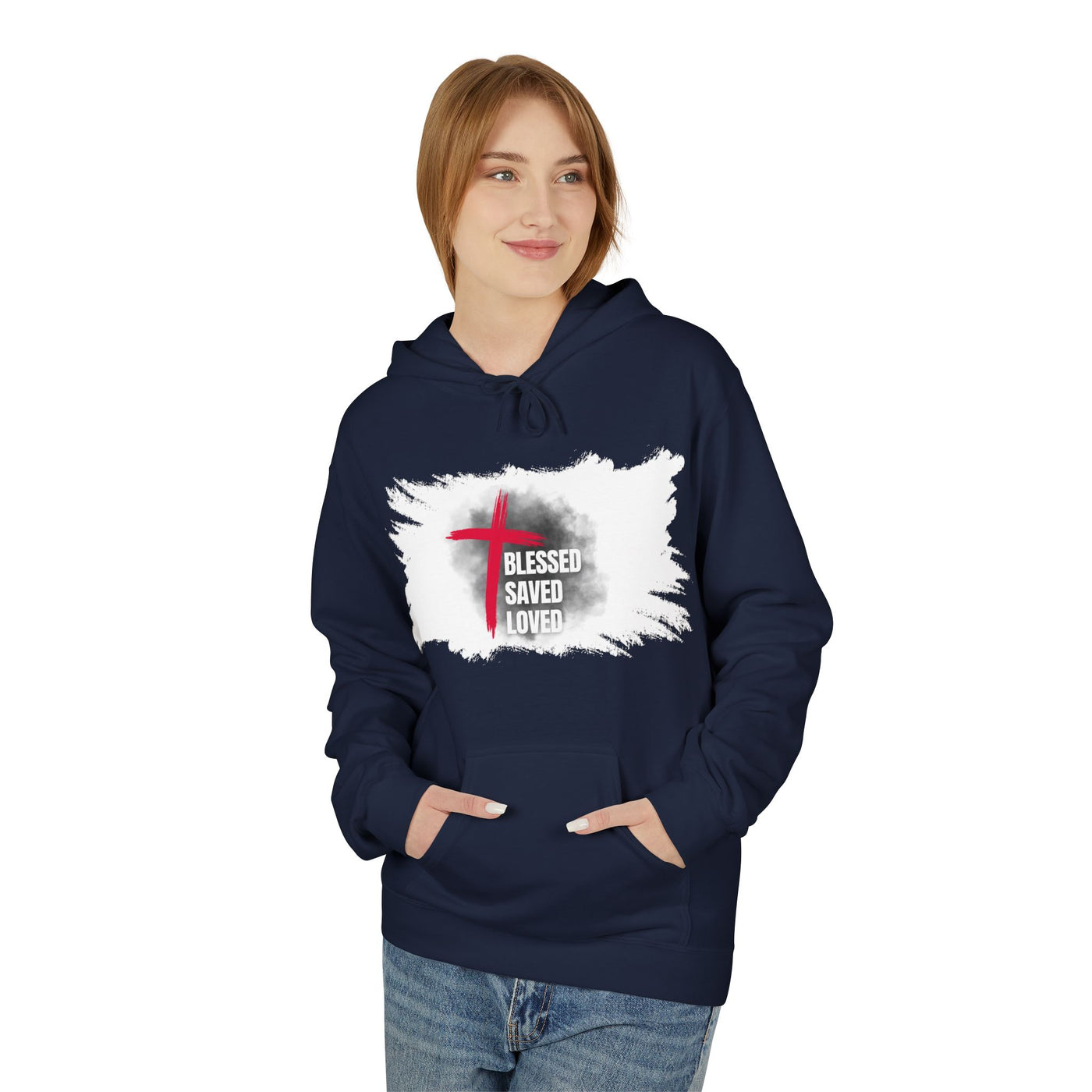 Faith-Inspired Hoodie: Blessed, Saved, Loved - Christian JESUS