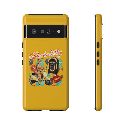 Rockabilly Phone Case, Vintage Scooter Design, Retro Style Cover, Fun Gift for Music Lovers, Yellow Tough Cases