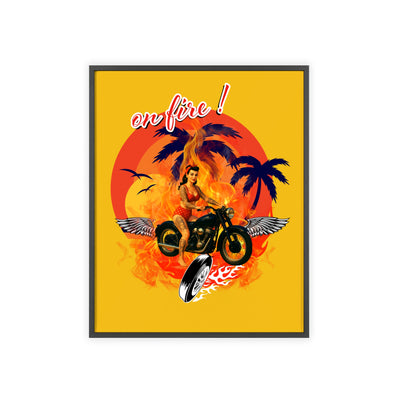 Vibrant Motorcycle Poster with Wooden Frame | Retro Wall Art for Bikers