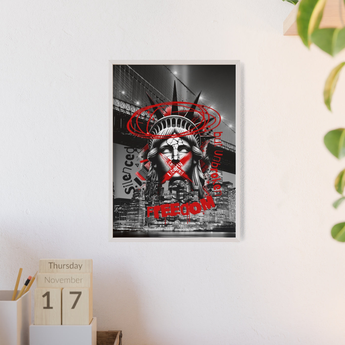 Freedom Poster with Wooden Frame - NYC Decor, Wall Art