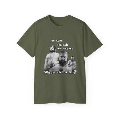T ShirtUnisex Witz  Alan Garner– Ich kam ich sah und vergaß - Warum ich hier bin!