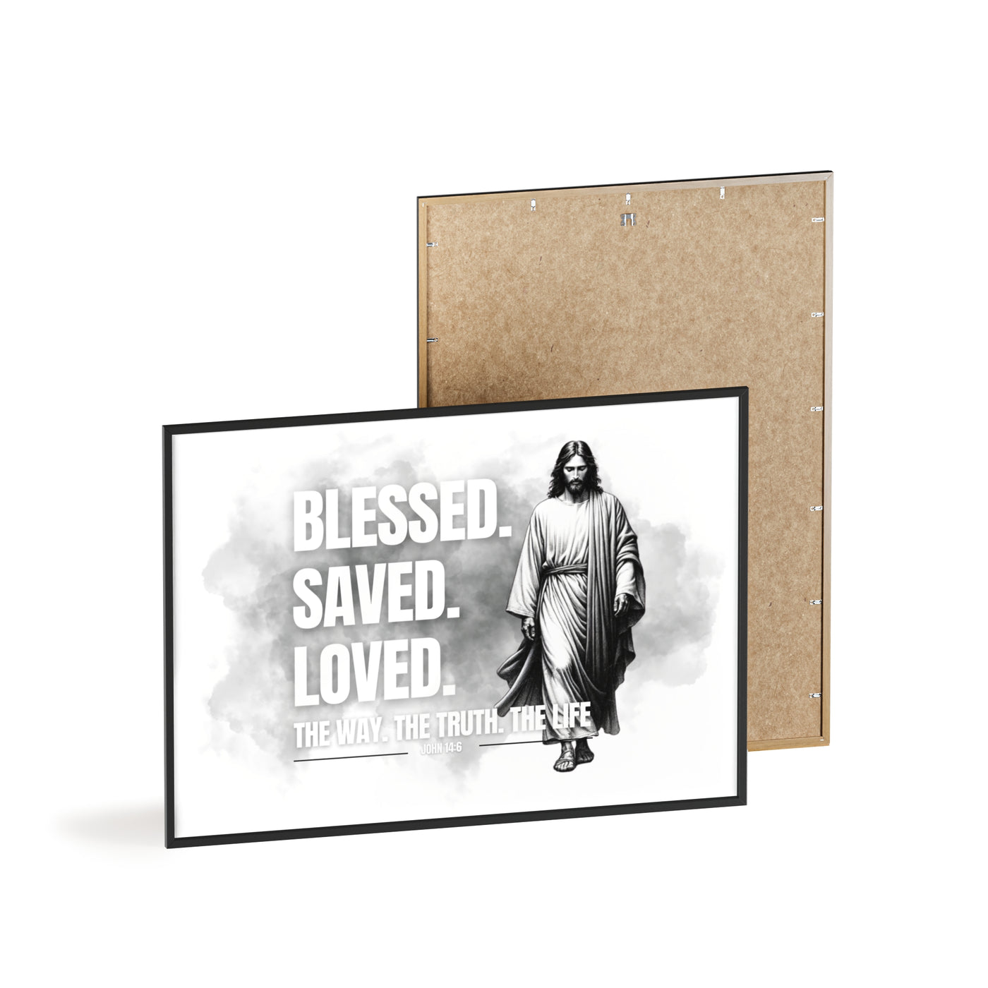 Inspirational Jesus Wall Art - Blessed, Saved, Loved - Framed Poster