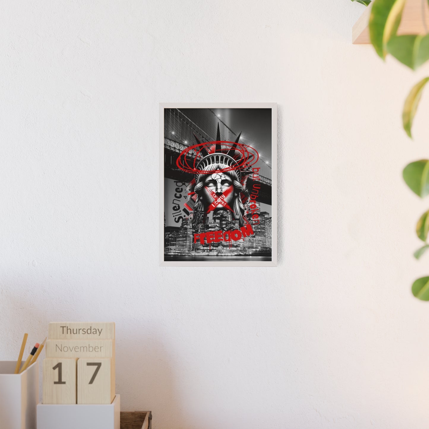 Freedom Poster with Wooden Frame - NYC Decor, Wall Art