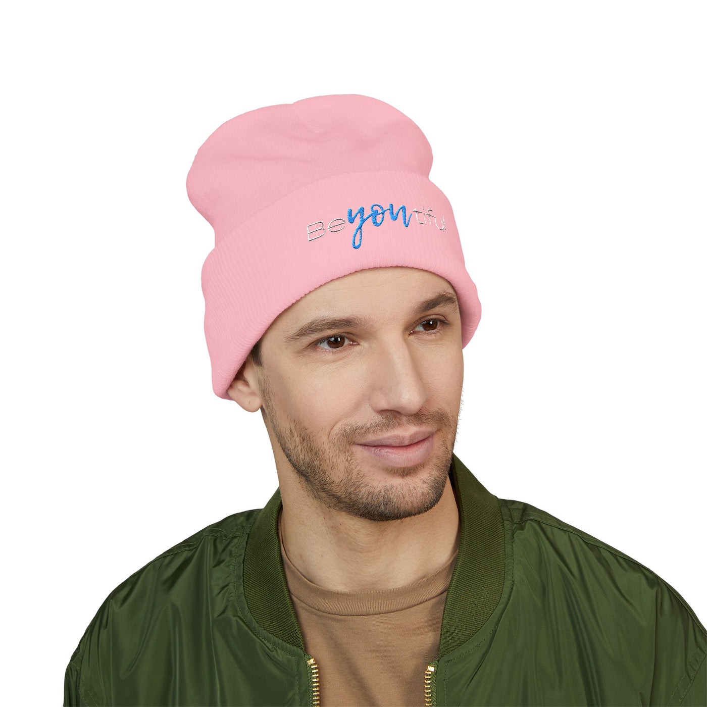 Vibrant "BeYoutiful" Cuffed Beanie - Stylish Embroidered Hat for Self-Expression