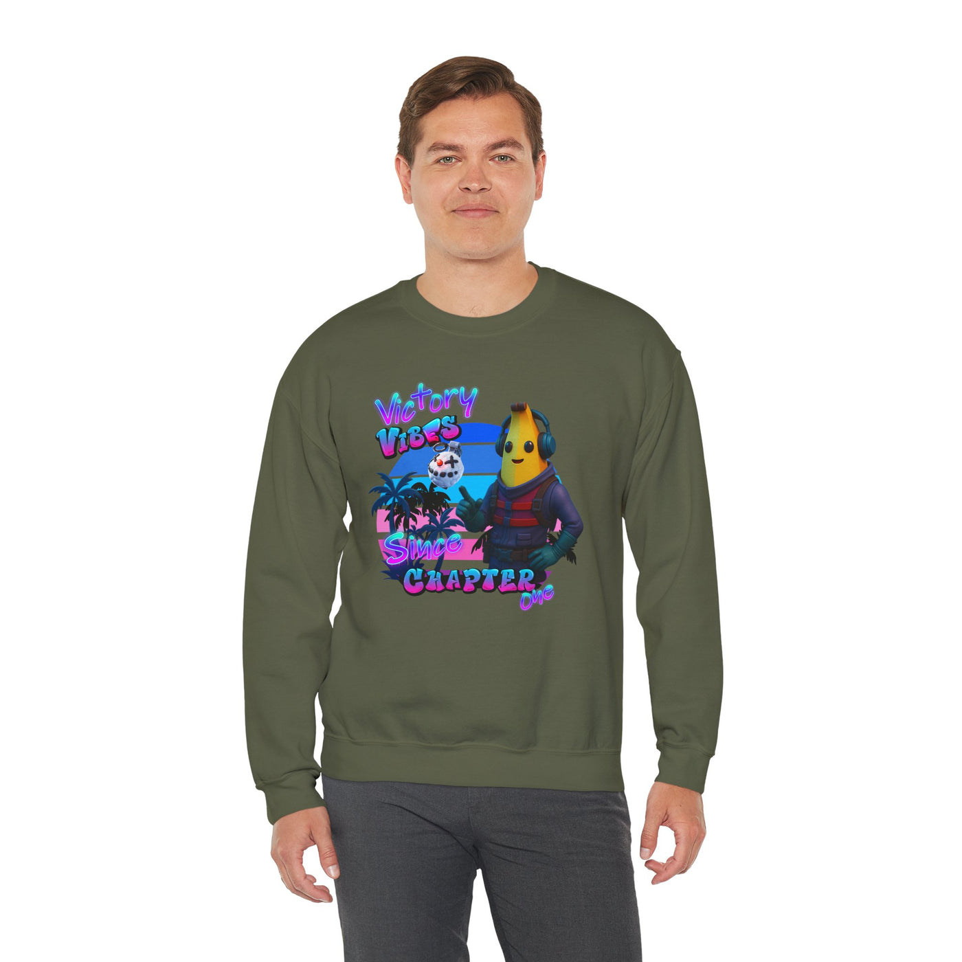 Victory Fortnite Vibes Banana Crewneck Sweatshirt - Unisex Heavy Blend