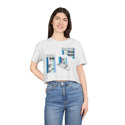 Skateboarding Women's Crop Tee - Keep On Skatin' & Fall Ride Graphic T-Shirt