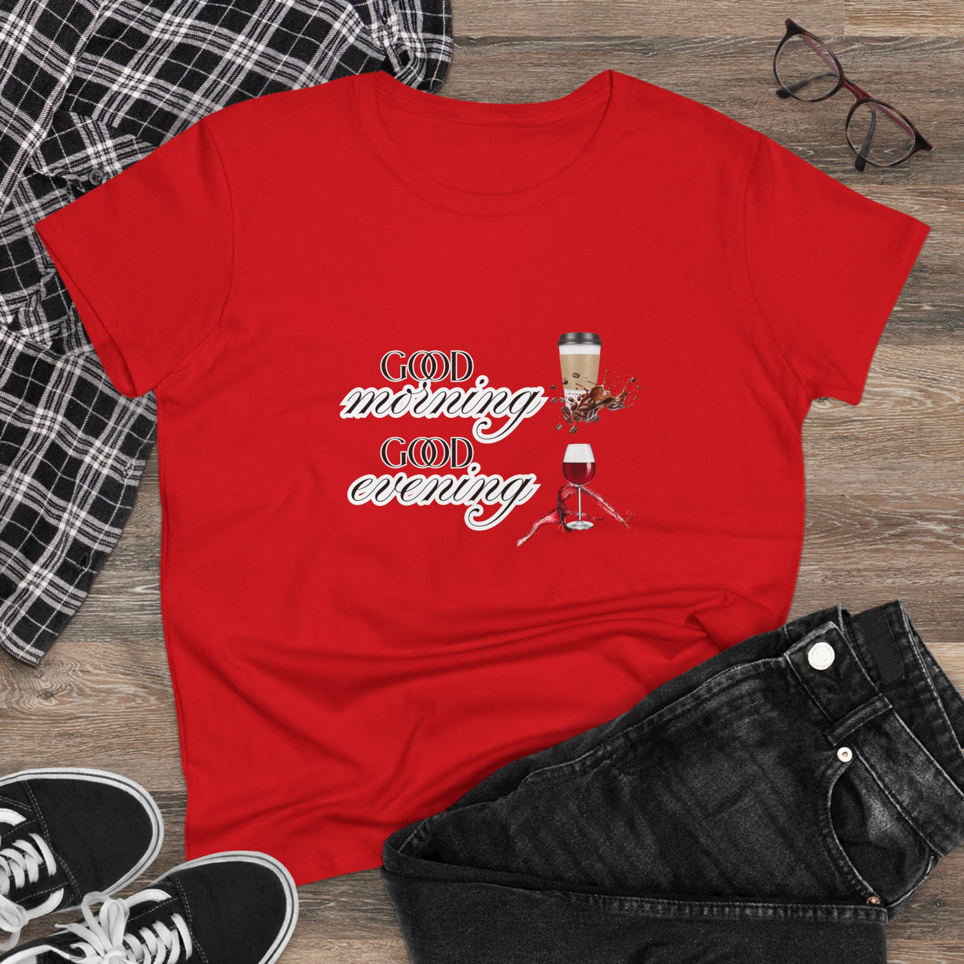 Good Morning - Good Evening  Cotton Tee, Women's Graphic Shirt