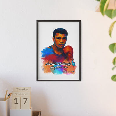 Inspirational Muhammad Ali Poster with Wooden Frame - Float Like a Butterfly, Sting Like a Bee