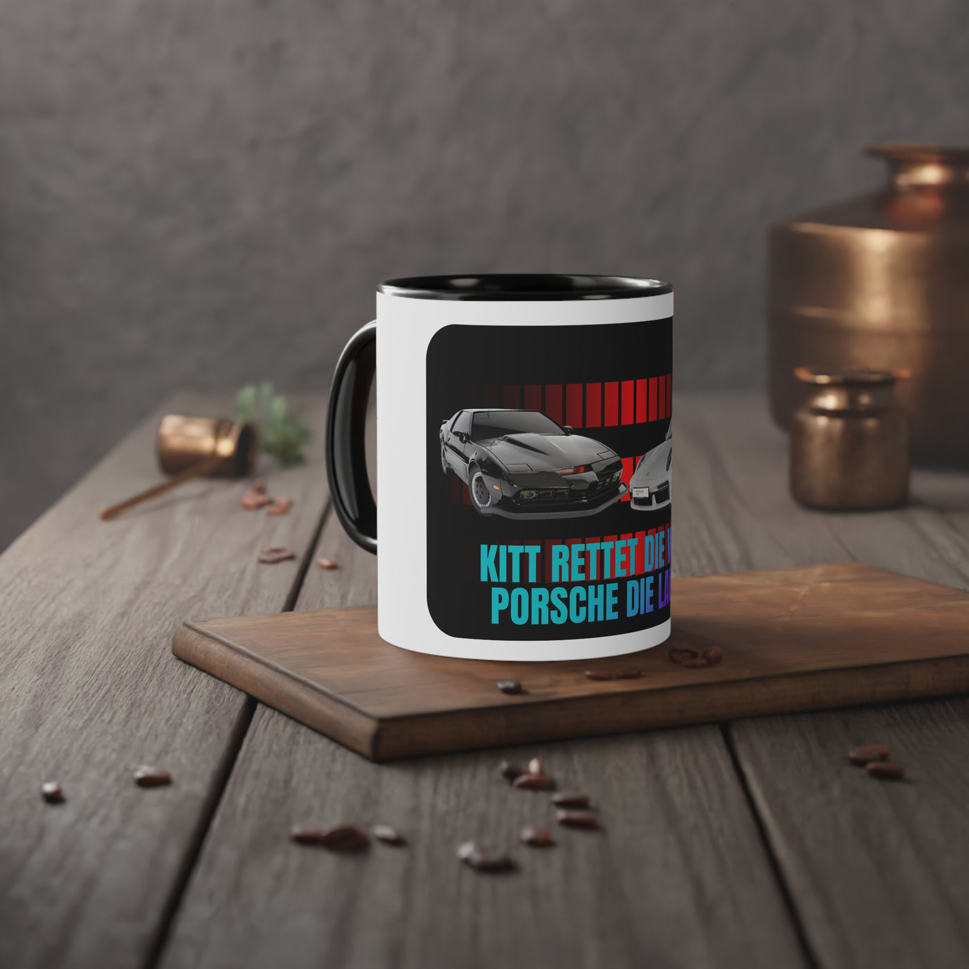 KITT and Porsche Die Laune Mug, KITT Mug, Porsche Mug, Tasse